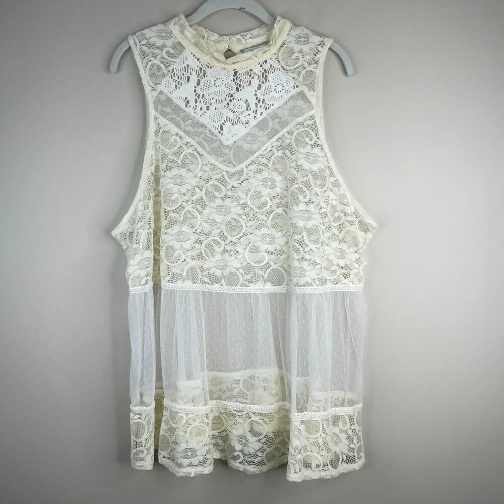 Boutique Top Womens XLarge Sheer Lace Layering Boho Crochet Elegant Night Out